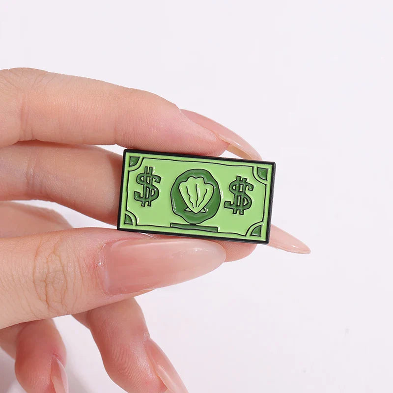Green USD Symbol Enamel Pin Cute Cartoon Money Brooch for Kids Fans Jewelry Gift