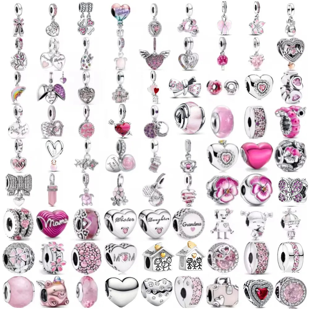 Pink Flower Caterpillar DIY 925 Sterling Silver Bead for Bracelet Bangle Jewelry Accessories