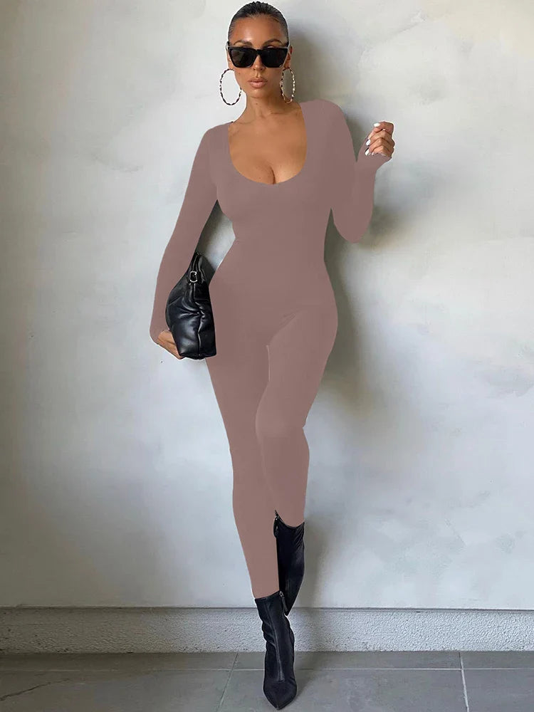Women's Long Sleeve Bodycon Jumpsuit One Piece Streetwear Overall Autumn Winter Outfit