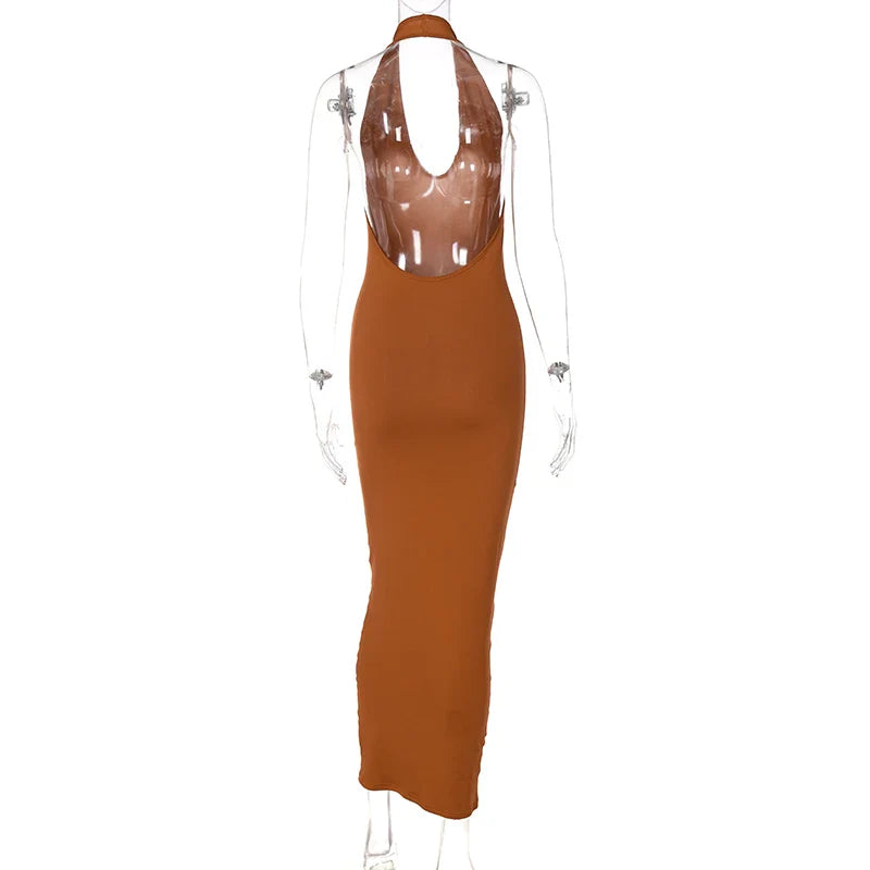 Backless V Neck Bodycon Maxi Dress Sleeveless Summer Women