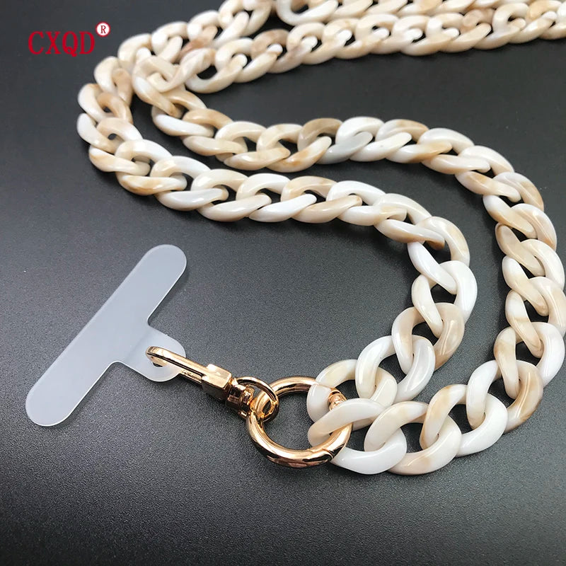 120cm Colorful Acrylic Phone Lanyard Neck Strap Anti-Lost Mobile Chain Accessories