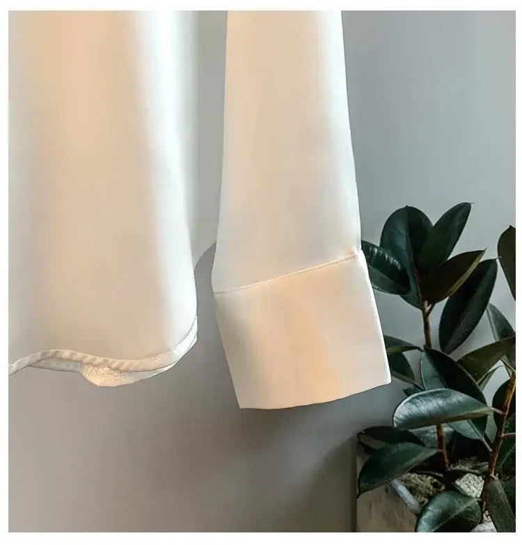 Long Sleeve Satin Shirt for Women Draped Retro Style Sun-Proof Lightweight Blouse Perfect for Spring and Summer All-Matching Fashion Top