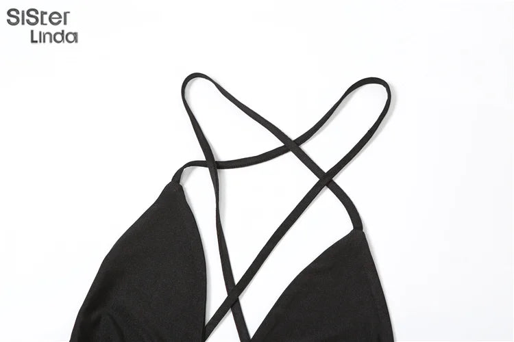 Women's Hanging Neck Low Cut Open Back Sexy Jumpsuit Slim Fit Nightclub Party Outfit