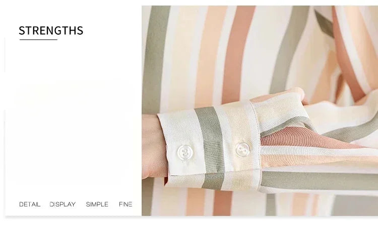 Striped Print Button Front Casual Long Sleeve Shirt for Women Lightweight Blouse for Spring and Fall Women's Tops