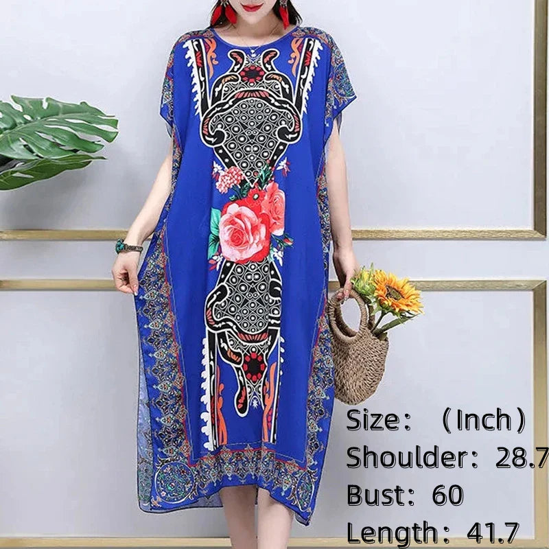 Spring Boho Beach Dress For Women Batwing Sleeve Midi