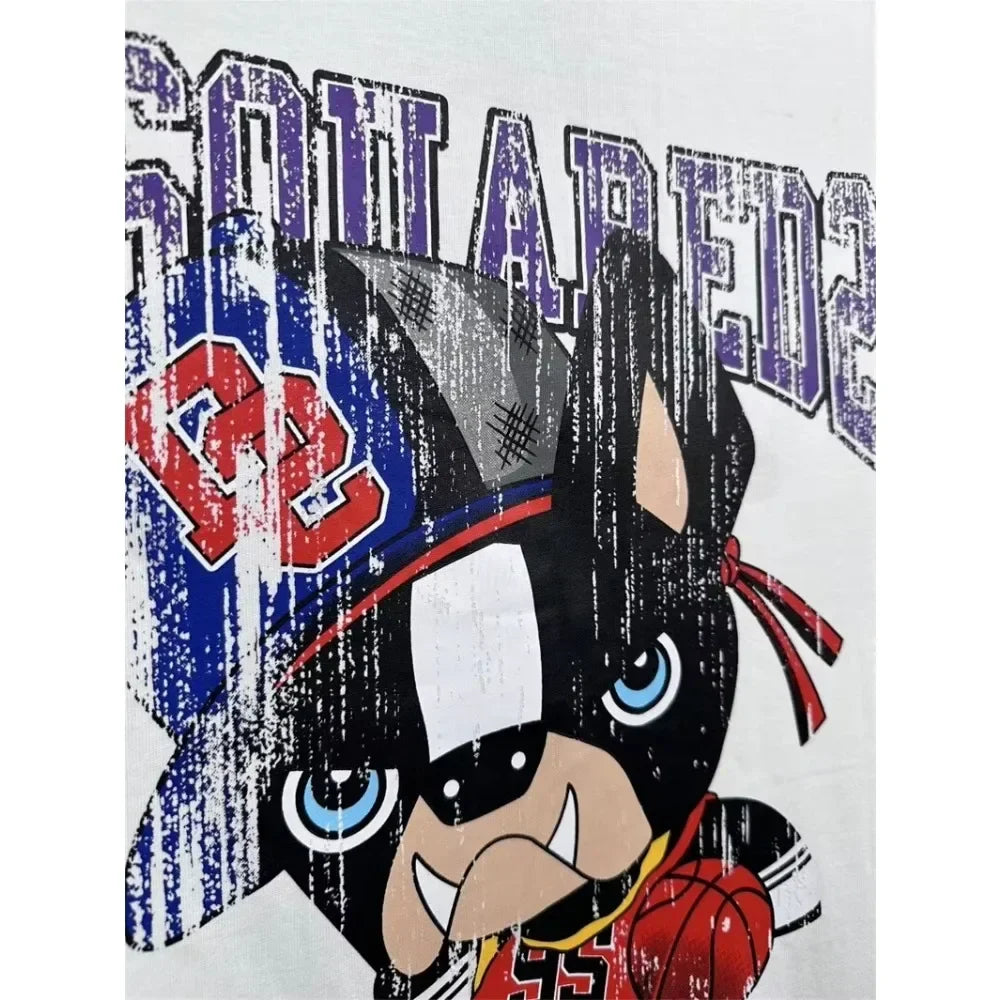 Y2K Summer Trend Loose Fit Cartoon Dog Print T-Shirt for Men in Large Size Streetwear