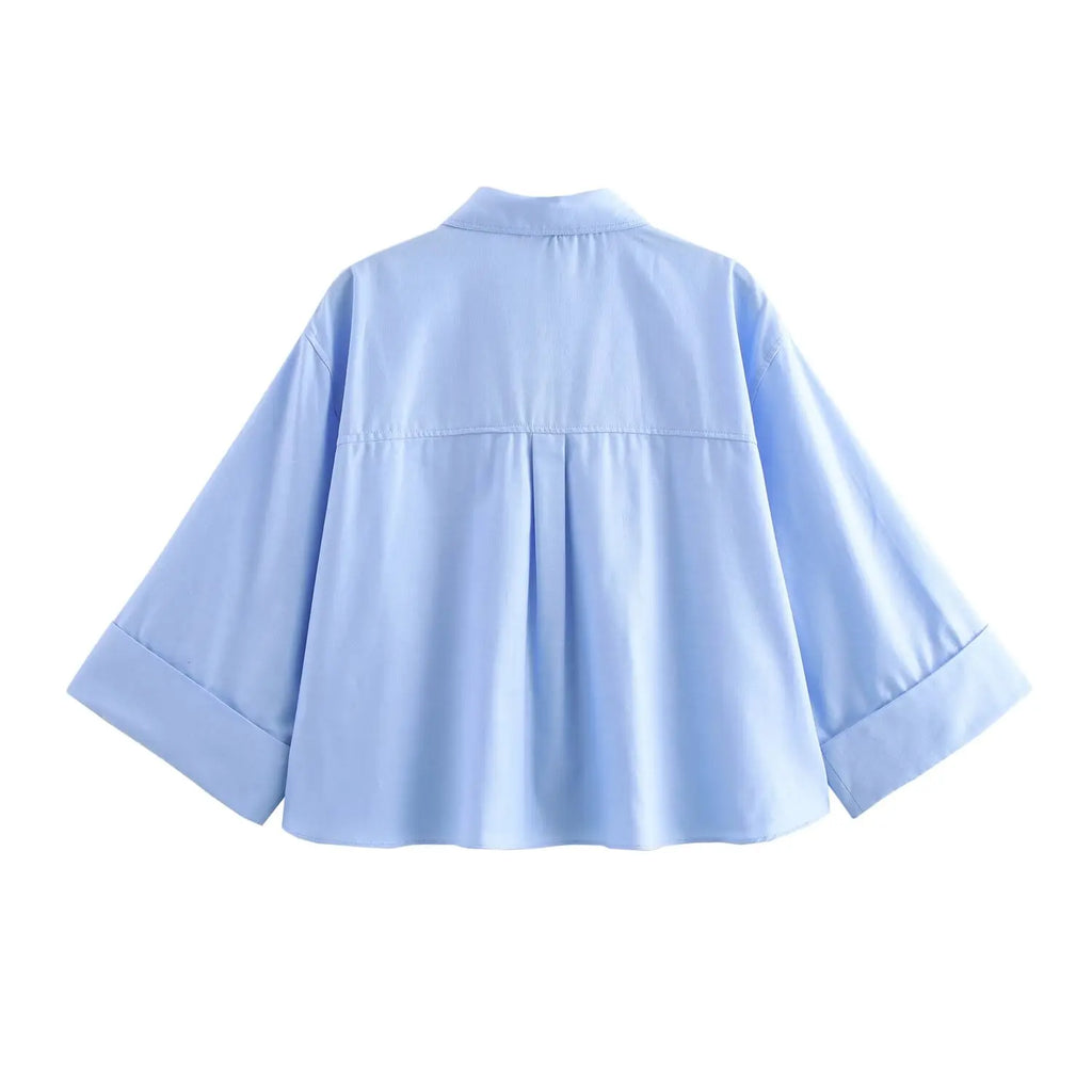 Women's Basic Short-Sleeved Lapel Shirt Simple Fashion Versatile Casual Top