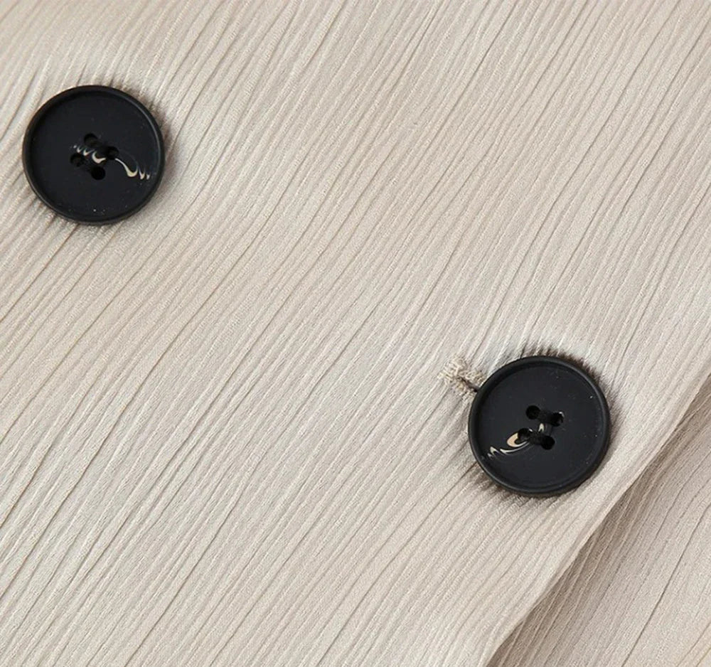 Women's Satin Blazer and High Waisted Straight Leg Pant Set with Crease Texture