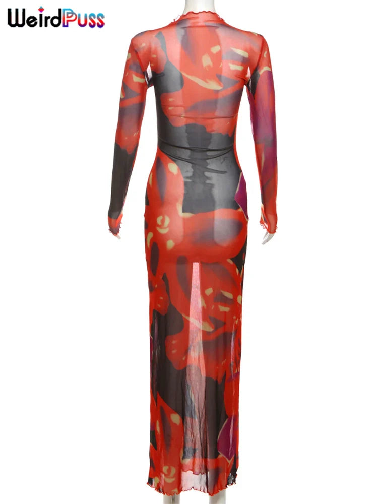 Colorful Print Velvet Bodycon Dress Women Long Sleeve