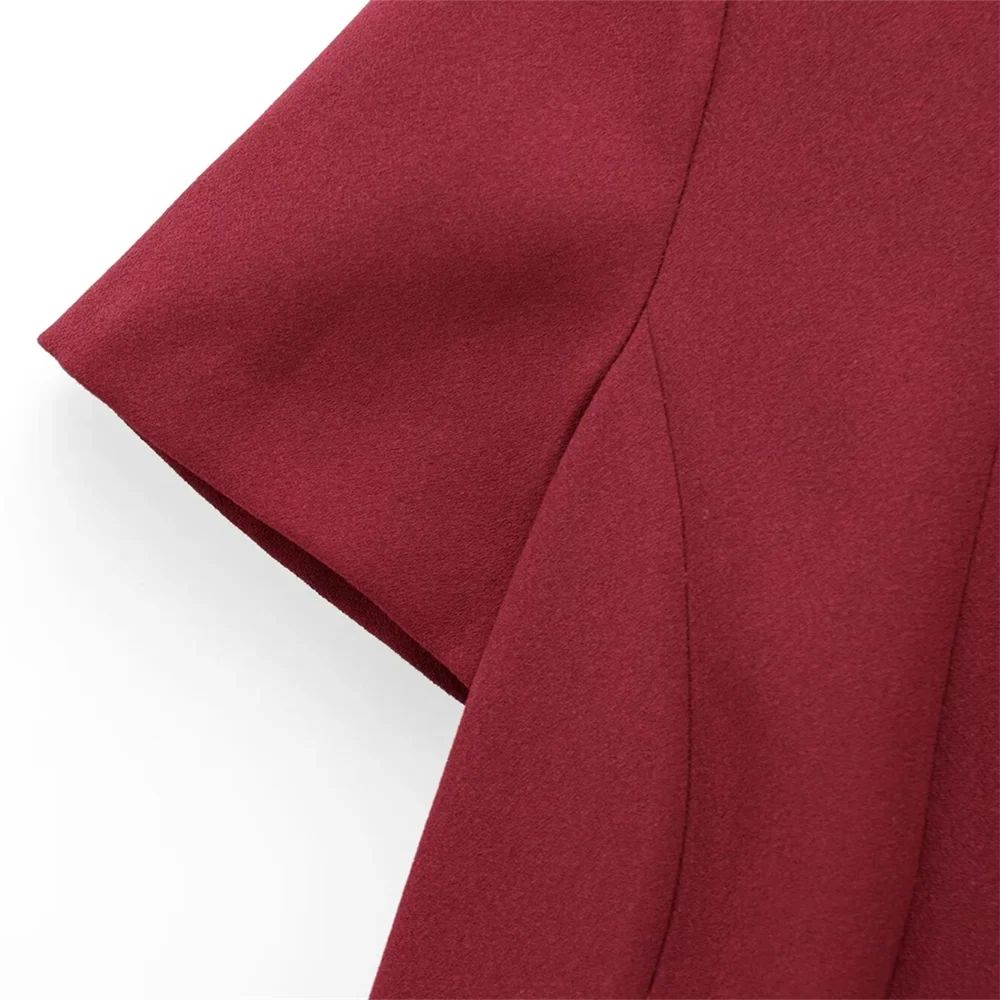 Elegant Wave Hem Swing Dress For Women Round Neck Casual