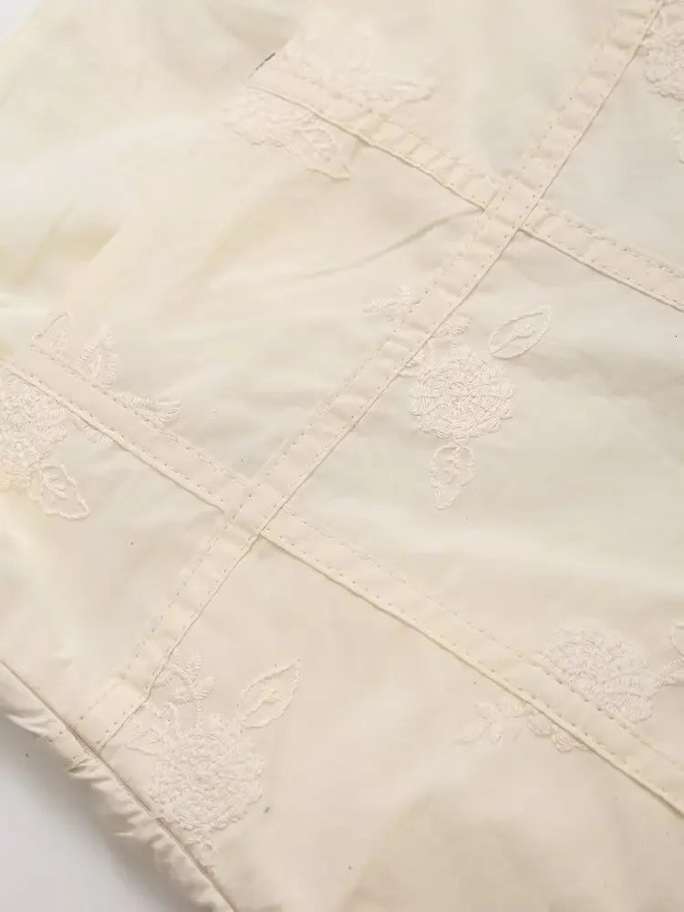 Floral Embroidery Bow Slip Mini Dress With Spaghetti Straps