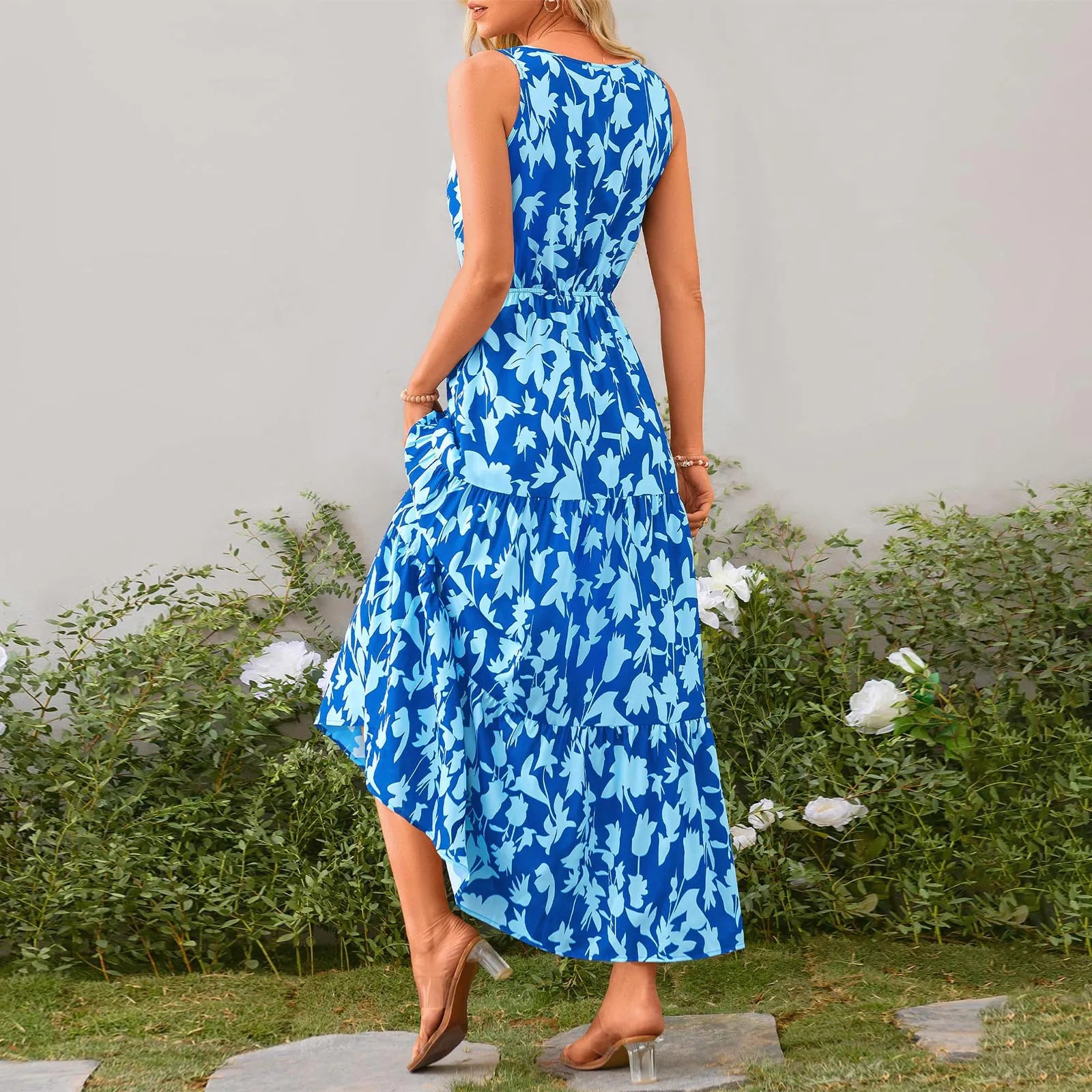 Floral Summer Dress With V Neck Suspender Flowing Fit