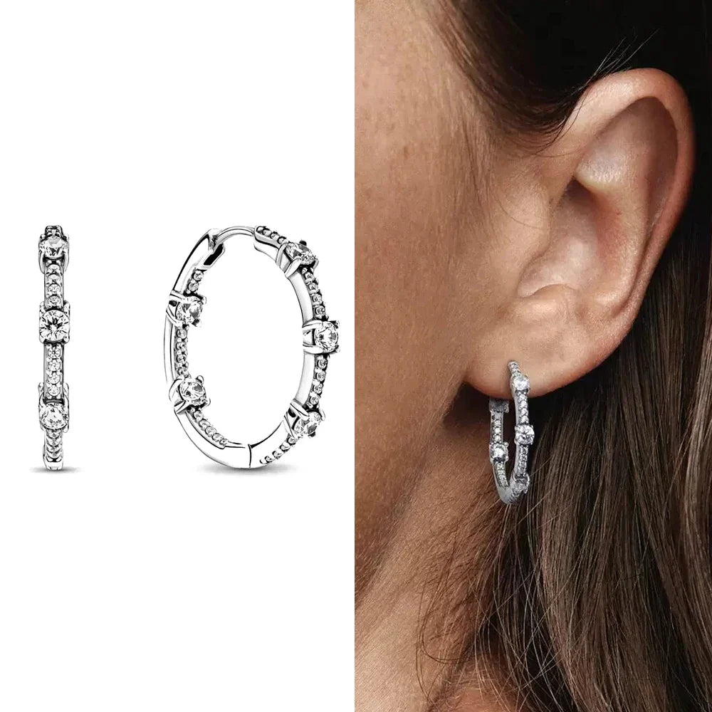 925 Silver Hoop Infinite Love Earrings with Blue Flower and White Stone Heart Pendant for Women Jewelry