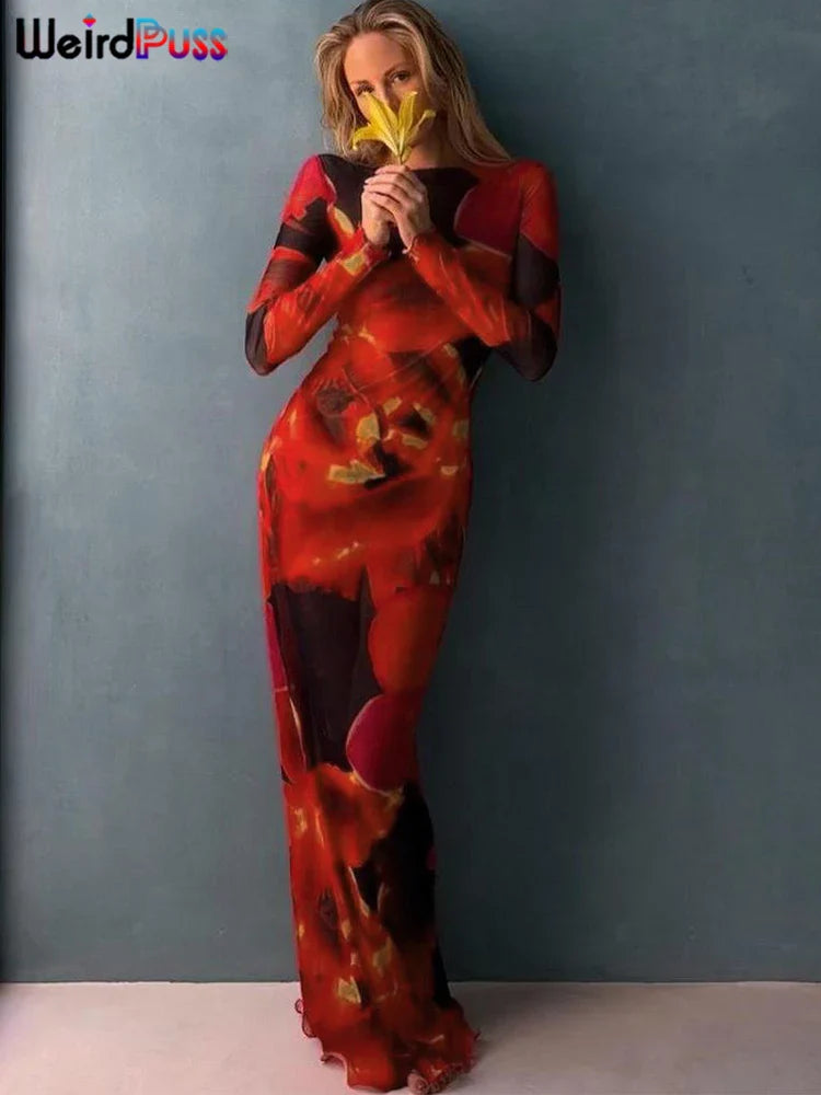 Colorful Print Velvet Bodycon Dress Women Long Sleeve