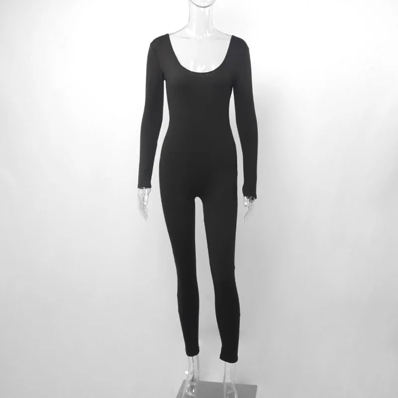 Sexy Black Long Sleeve Bodycon Jumpsuit for Women Slim Fit Casual Streetwear Skinny Romper