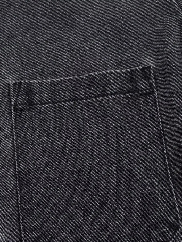 Autumn Denim Two Piece Set with Elastic Waist Wide Leg Pants and Polo Collar Long Sleeve Top for Casual Style