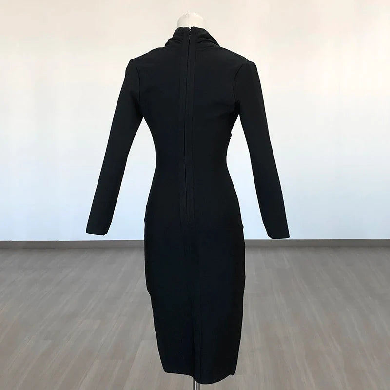 Colorful Deep V Bandage Dress Long Sleeve Bodycon Dress