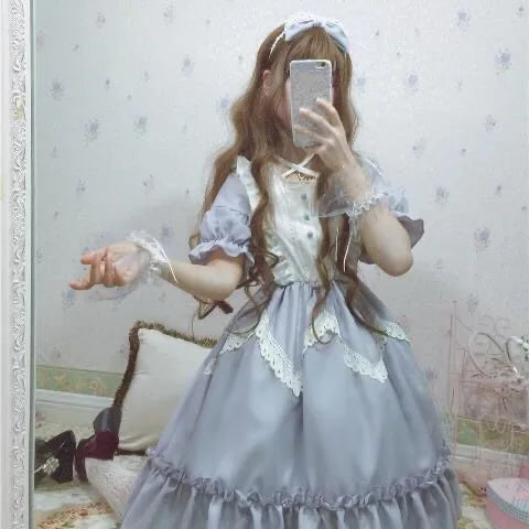 Lolita OP Dress Lace Trim Japanese Harajuku Style Dress