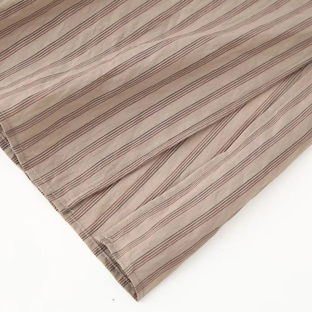 Women's Casual Striped Shirt and Elastic Waist Wide Leg Pants Relaxing Set