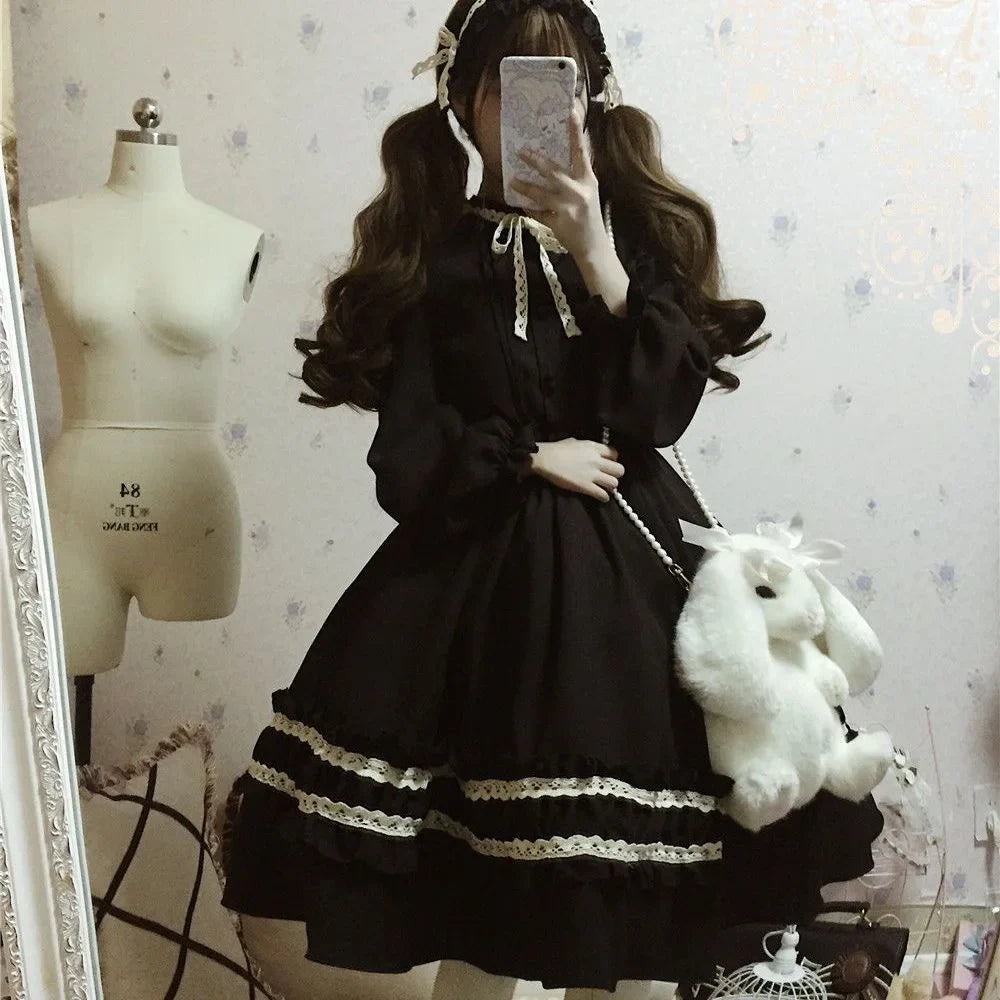 Lolita OP Dress Lace Trim Japanese Harajuku Style Dress