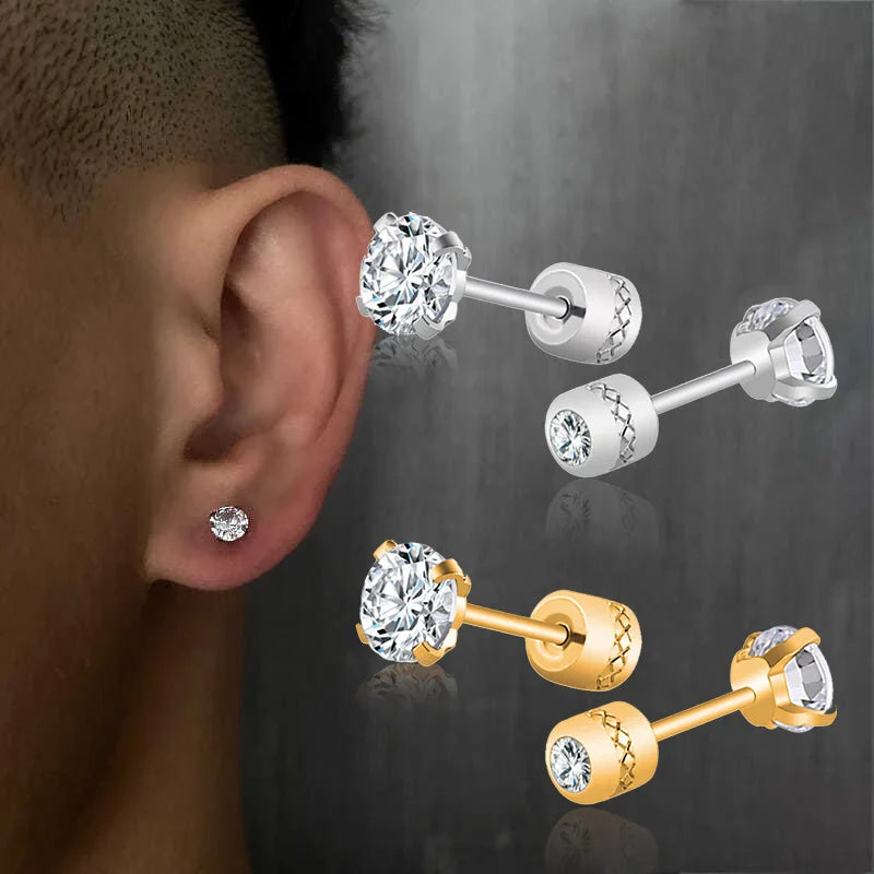 Stainless Steel Crystal Stud Earrings for Men and Women Durable Non-Fading Jewelry