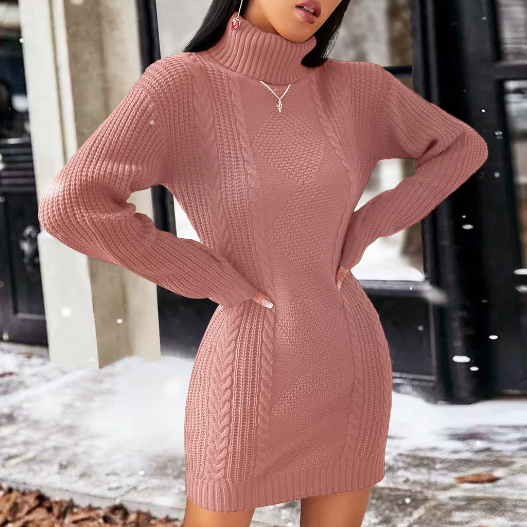 Women Turtleneck Sweater Dress Long Sleeve Winter Outfit