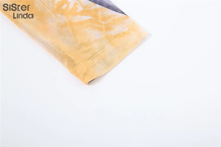 Aesthetic Print Mini Dress With Long Sleeve O Neck Chic