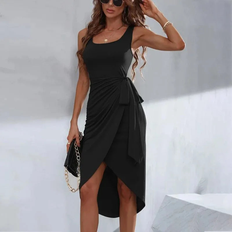 Black High Waist Slit Bodycon Long Dress Lace Up For Club