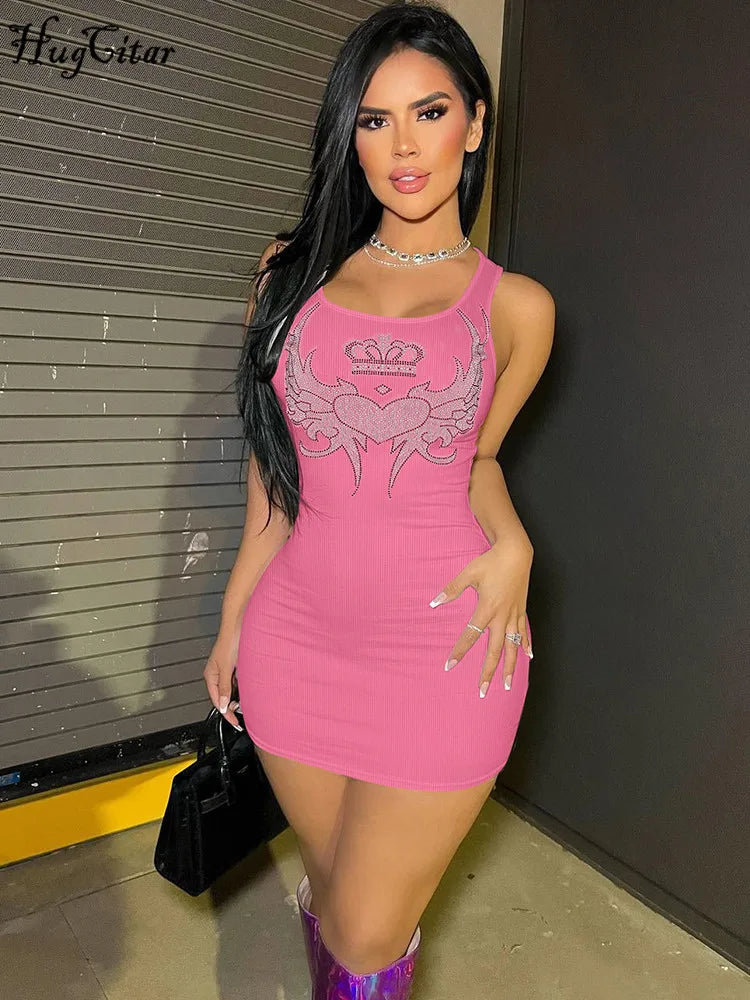 Pink Sequin Sleeveless Mini Dress For Women Party Streetwear