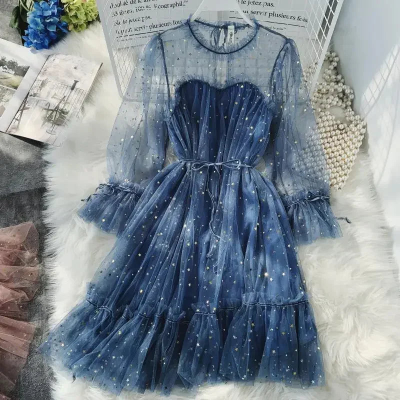 Sequined Mesh Fairy Dress For Women Party Gala Evening Wear