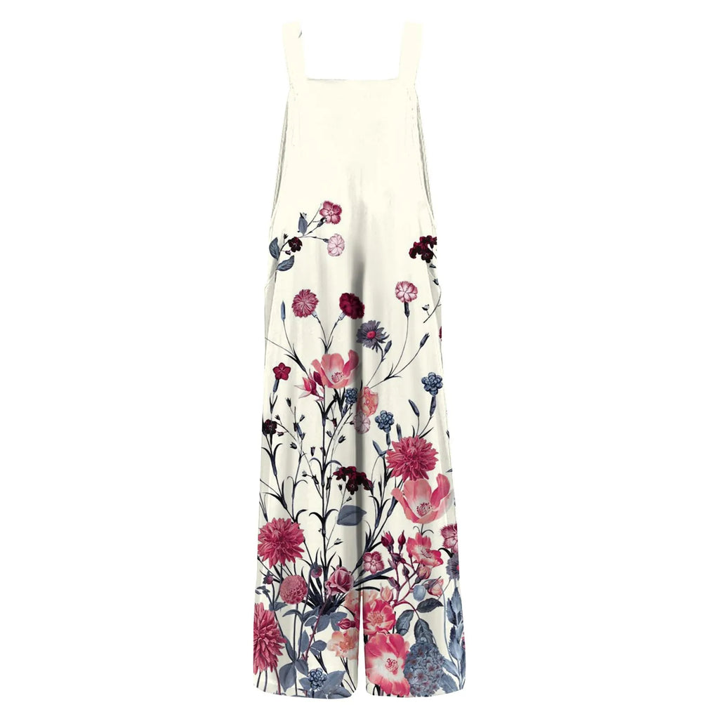 Women Casual Loose Cotton Linen Jumpsuit Adjustable Straps Sleeveless Summer Overalls Cute Comfy Rompers with Functional Pockets