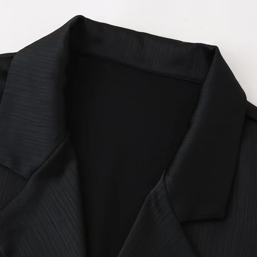 Women's Double Breasted Suit Jacket and Pants Set with Wrinkle Effect for Spring and Summer Fashion