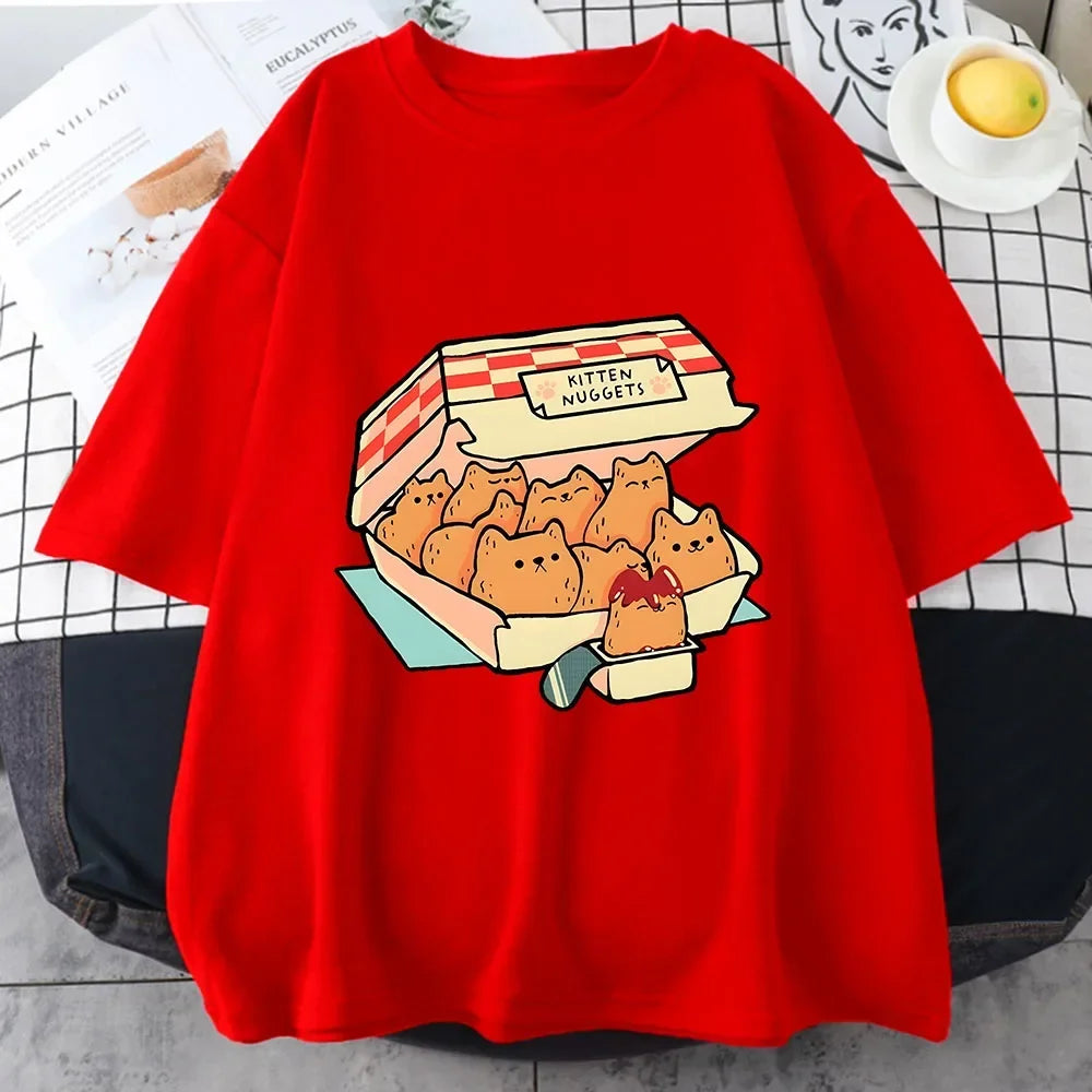 Kitten Nuggets Cute T Shirts for Women and Men Short Sleeve Kawaii Cat Design Tops