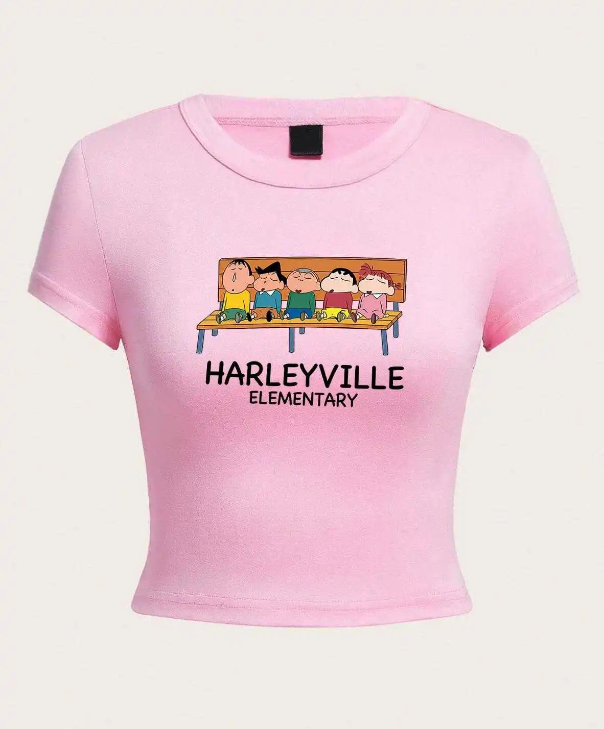 Crayon Shin Chan Summer Crop Top Tight Fitting O-Neck T-Shirt for Casual Wear