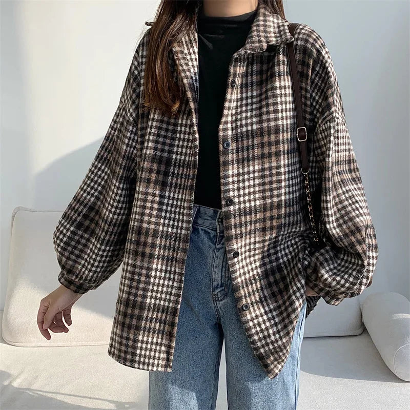 Women's Oversized Plaid Flannel Shacket Button Down Long Sleeve Check Shirt Jacket Cozy Fall Winter Layering Top