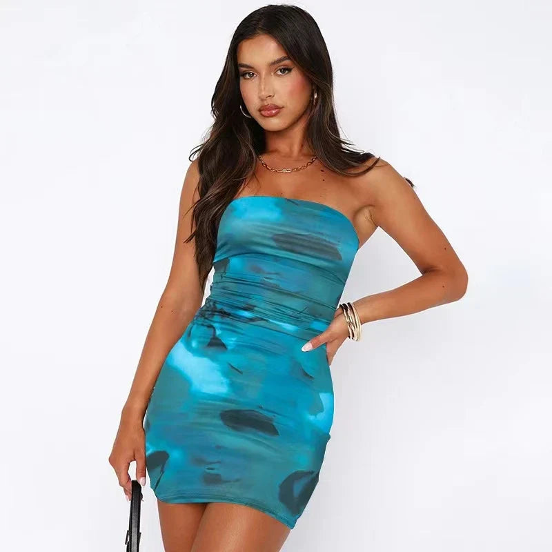 Sexy Tube Top Dress With Printed Waist For Women Versatile