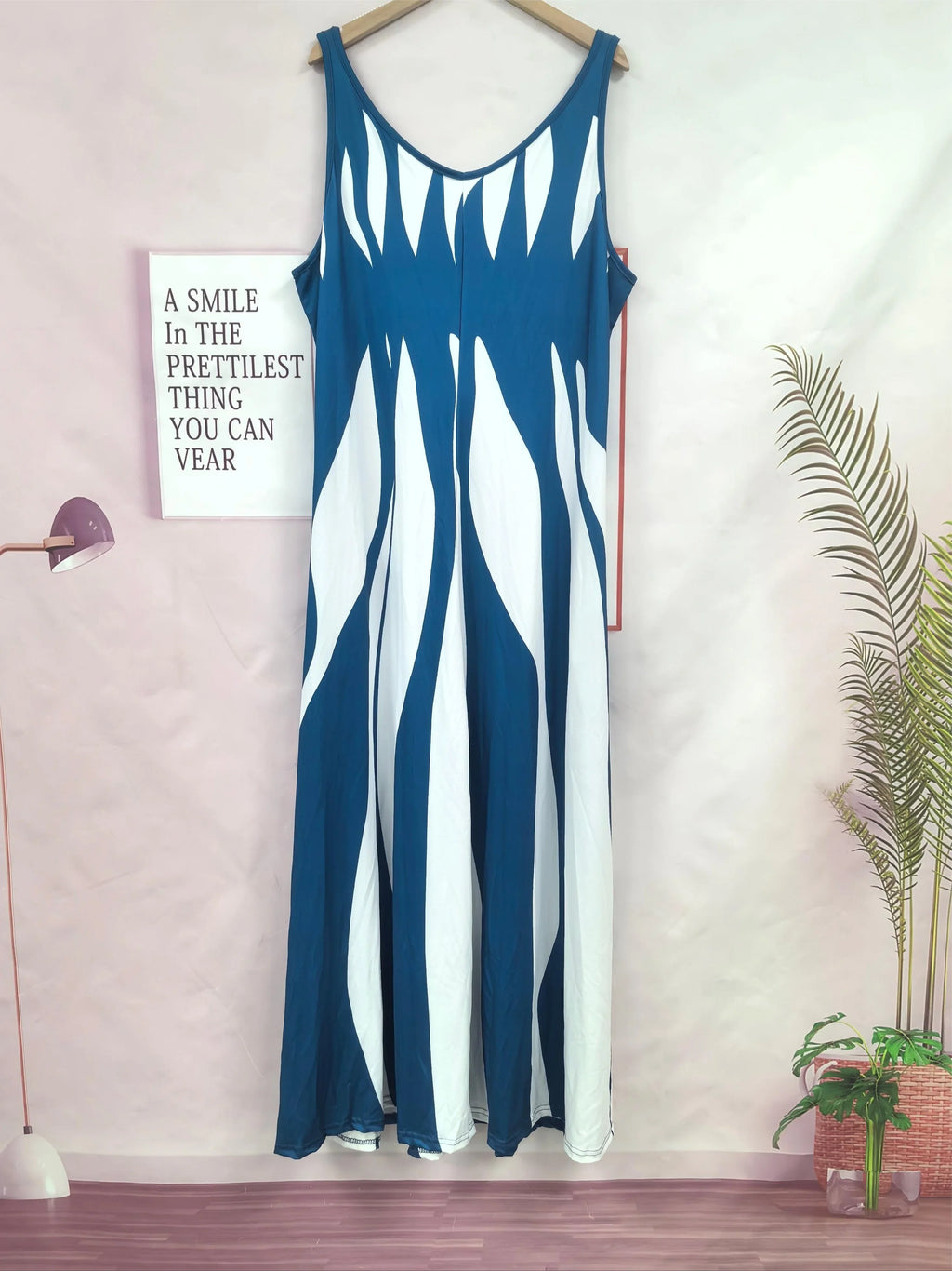 Plus Size Printed V Neck Maxi Dress For Spring Summer