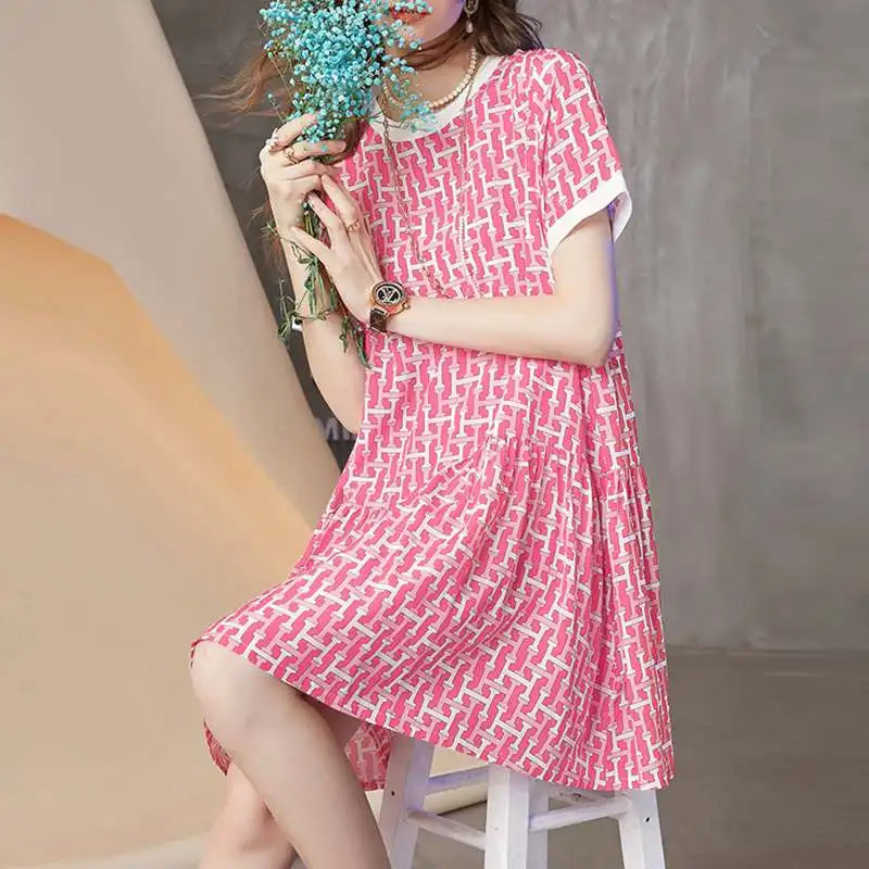 Boho Printed Sundress Knee Length Short Sleeve Dress