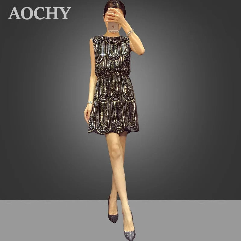 Sequin Mini Dress For Women Sleeveless Party Dress Casual