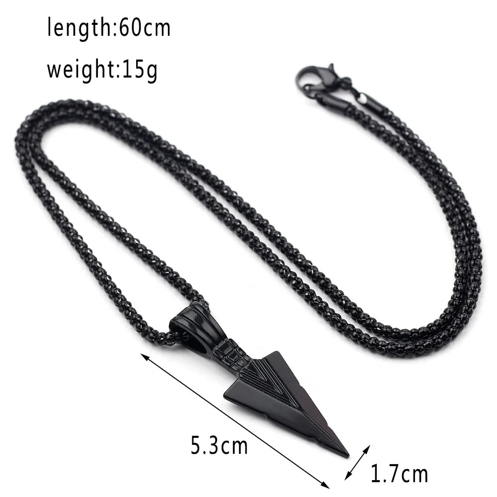 Men's Black Long Necklace with Arrow Pendant Hip Hop Jewelry Chain for Punk Rock Style