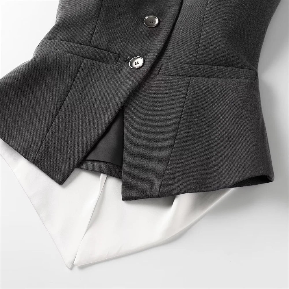 Women's Detachable Butterfly Knot Back Hanging Neck Vest with Pleated Skirt and Pants Set Spring Summer Fashion Ensemble