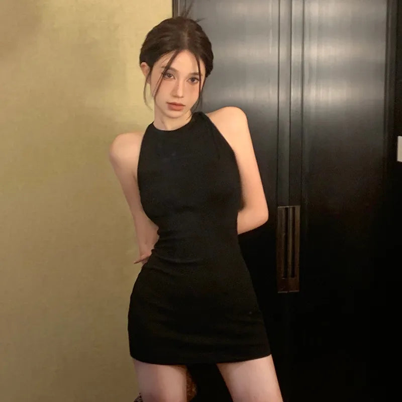 Black Backless Spaghetti Strap Bodycon Dress For Summer