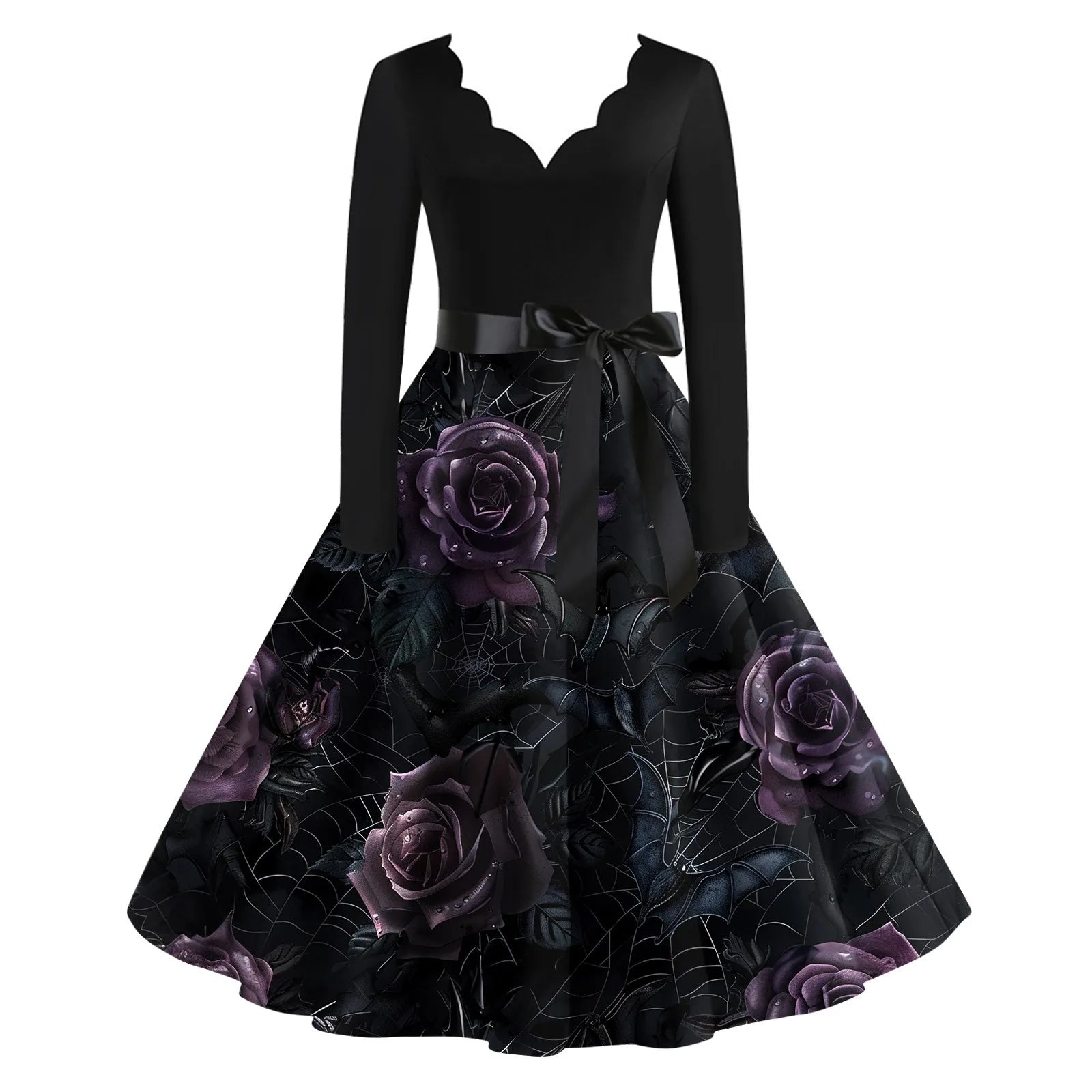 Halloween Printed V Neck Vintage Casual Dress for Women