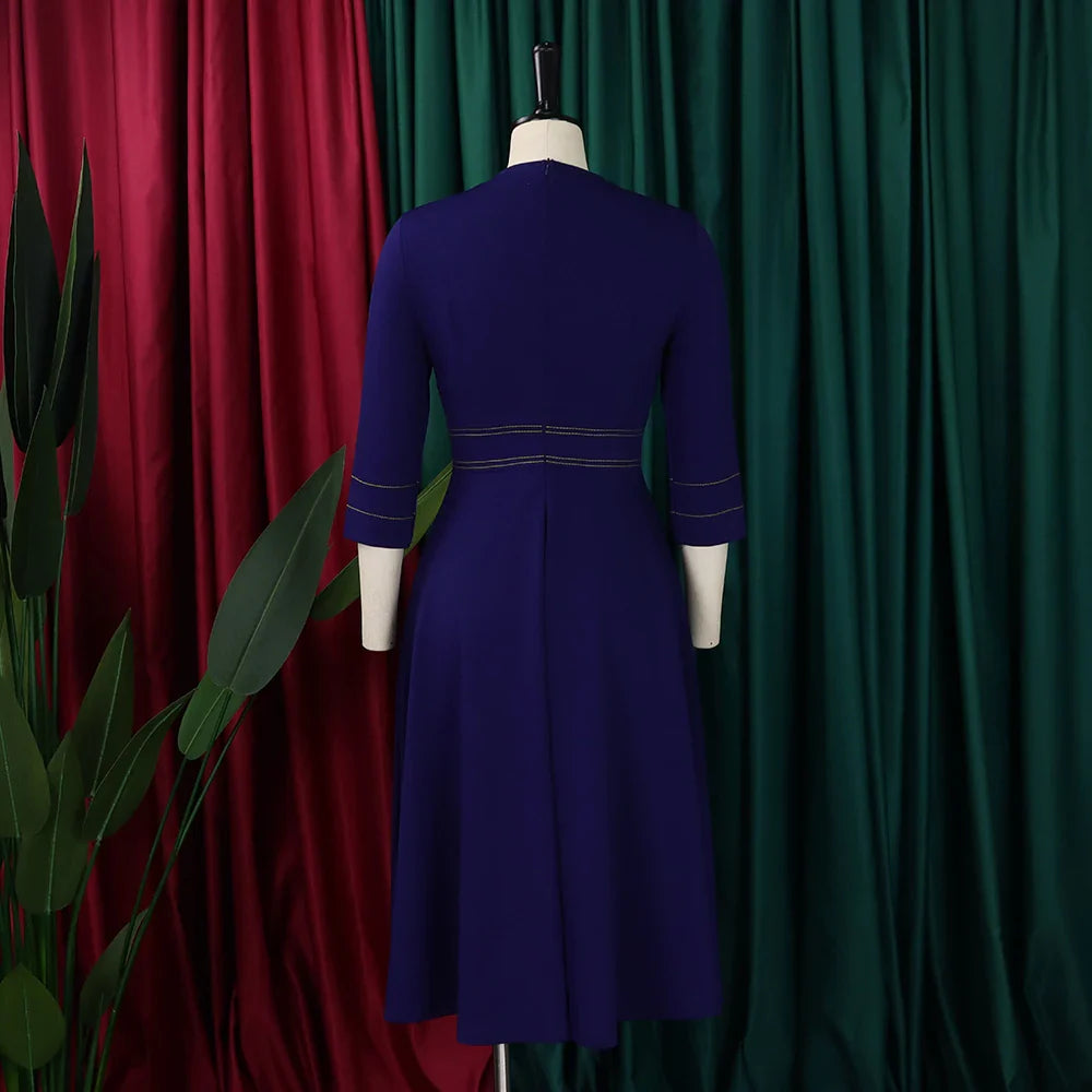 Elegant Party Dress For Women O Neck Pleated A Line Midi