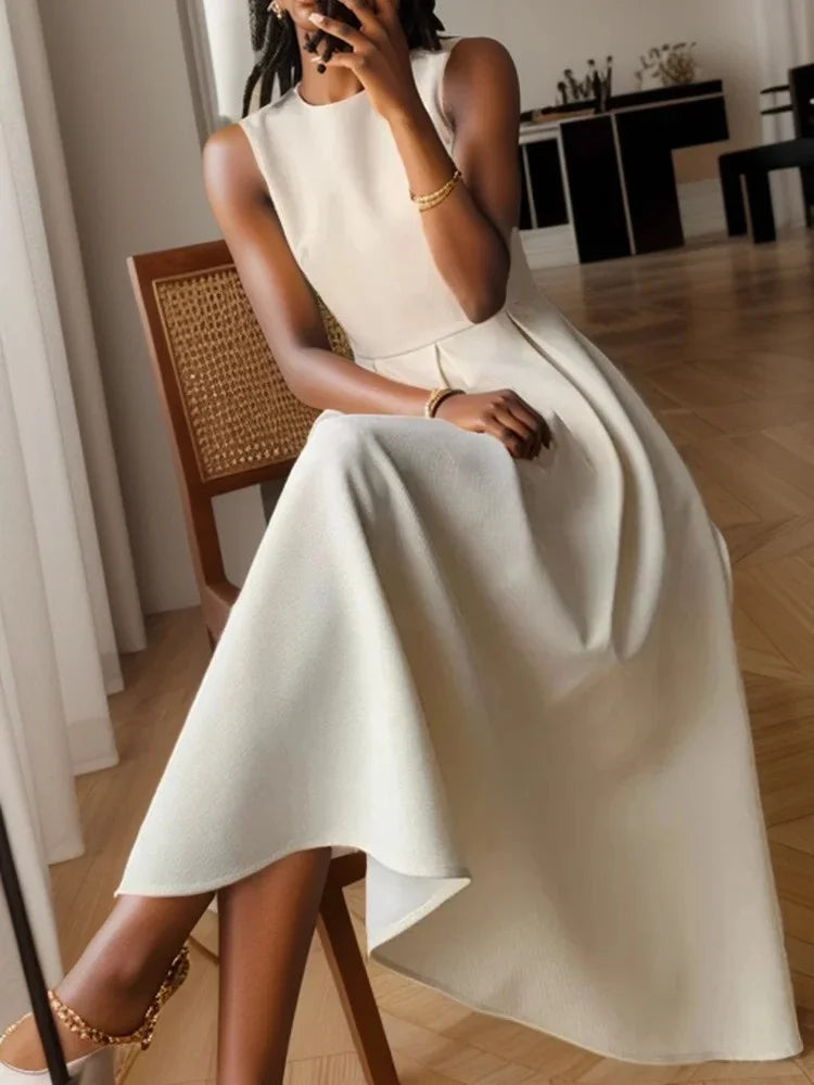 Korean Style Sleeveless Pleated Aline Maxi Sundress