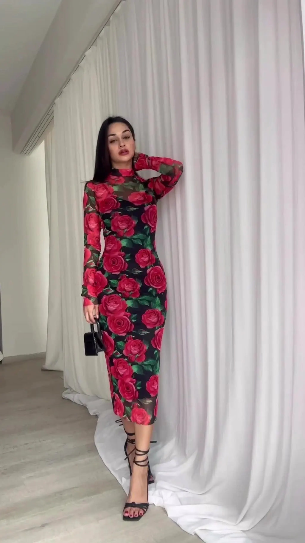 Printed Long Sleeve Dress For Women Vintage Retro Style