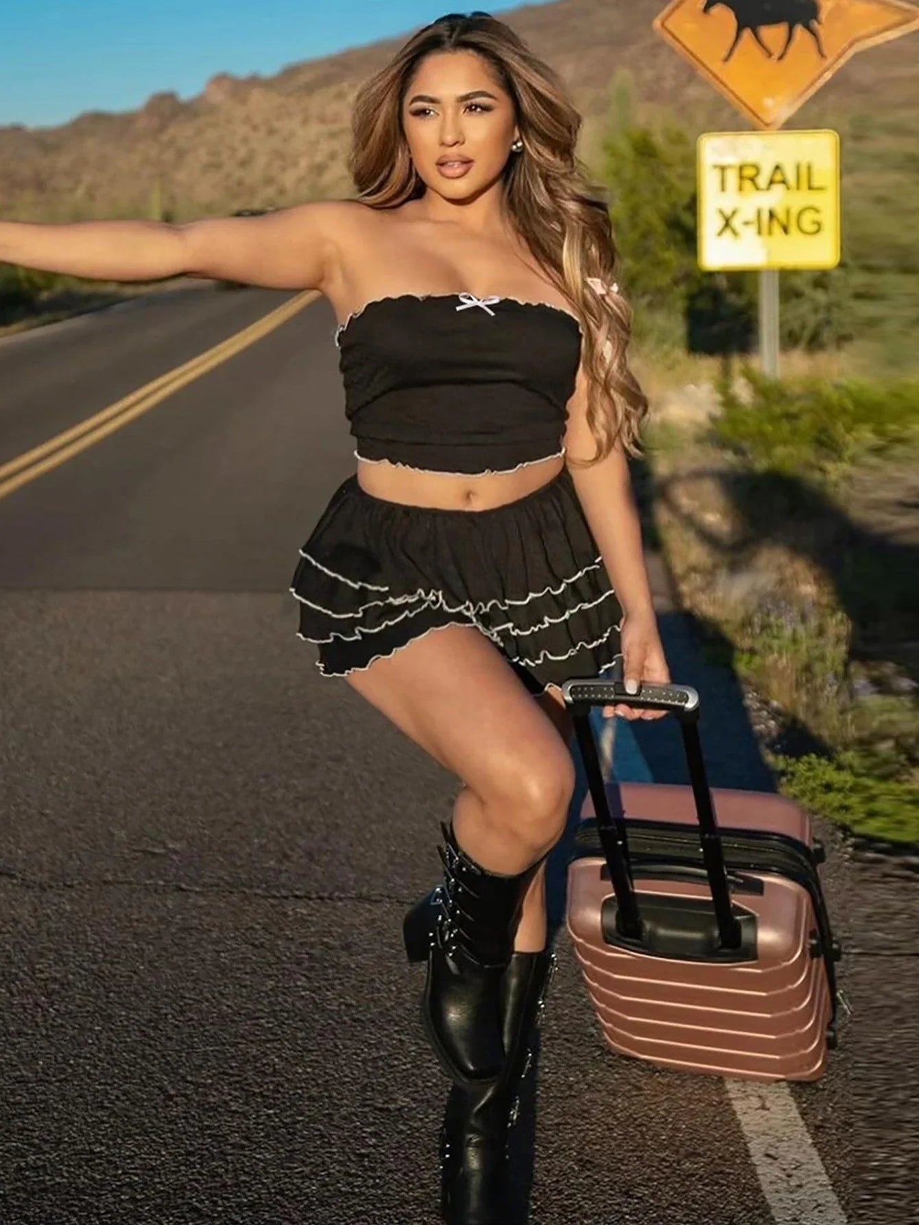 Sexy Matching Tube Top and Ruffled Skirt Set Women Summer Party Club Date Outfit Streetwear Y2K Style