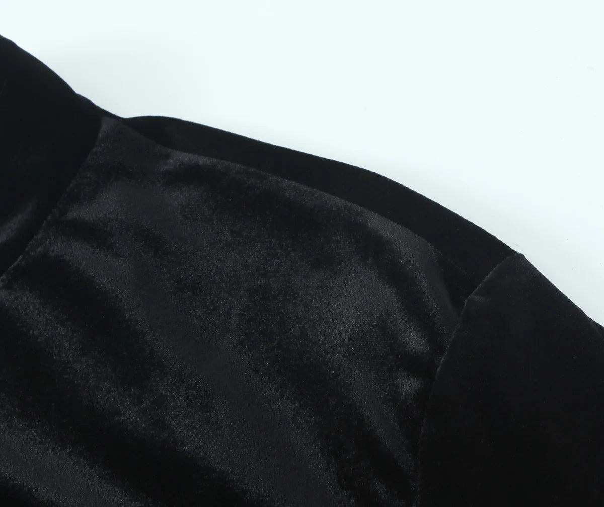 Women's Fashion Velvet Trouser Set with Wide Leg Pants and Long Sleeve Coat Top for Stylish Streetwear Outfit