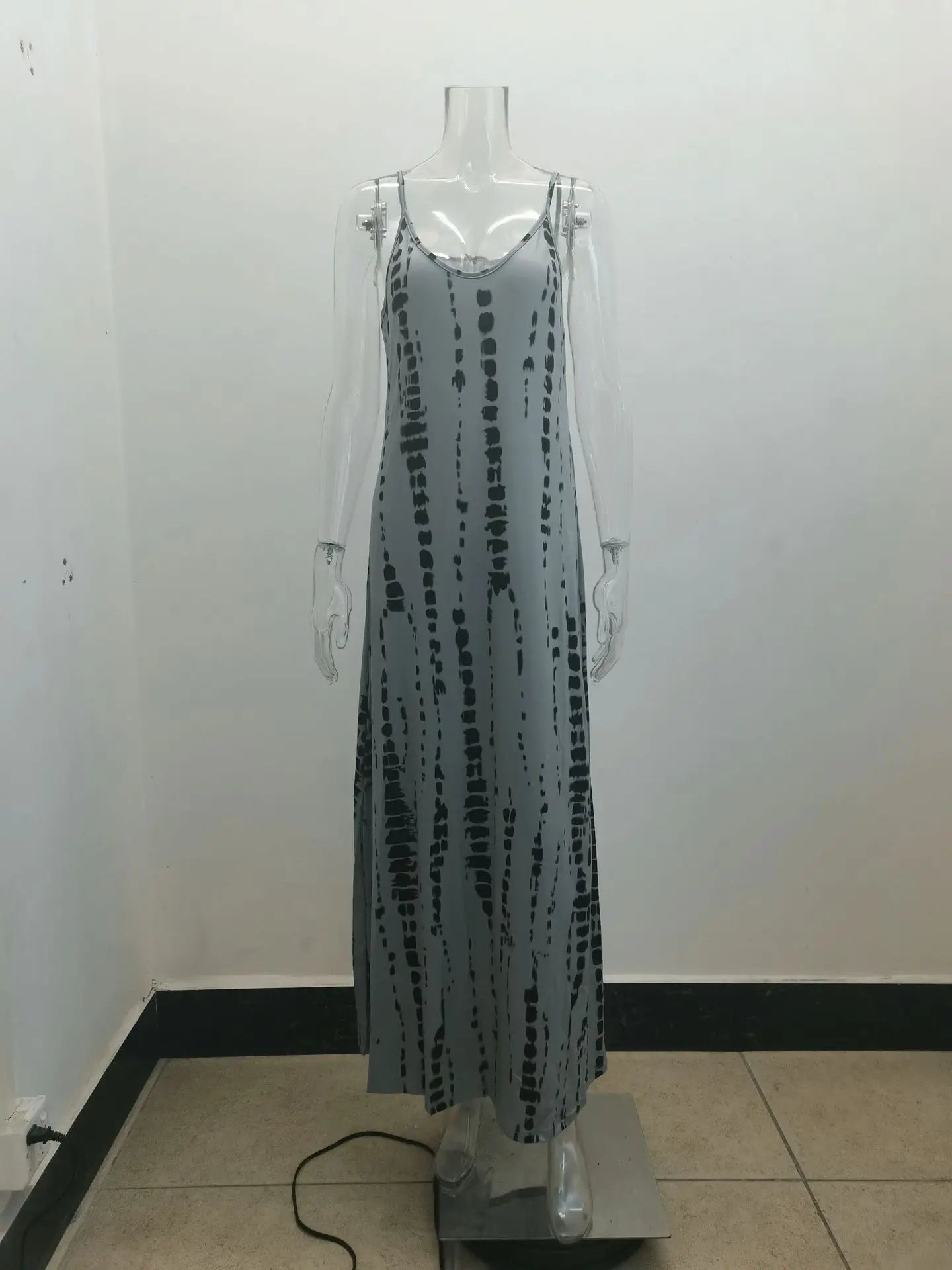 Sling Dress Tie Dye Print Flared Maxi Casual Dress