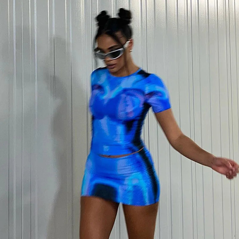 Women's Summer Two Piece Set Short Sleeve Crop Top and Mini Skirt Matching Outfit Casual Chic Lounge Wear